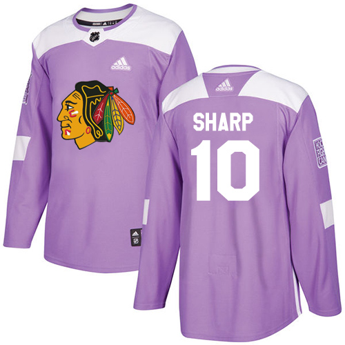 Adidas Blackhawks #10 Patrick Sharp Purple Authentic Fights Cancer Stitched NHL Jersey